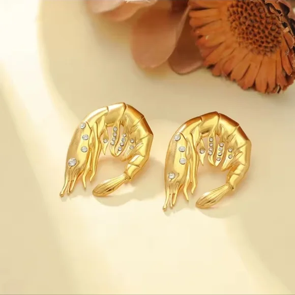 Gold Shrimp Earrings with Silver Accents - Picture 5 of 6